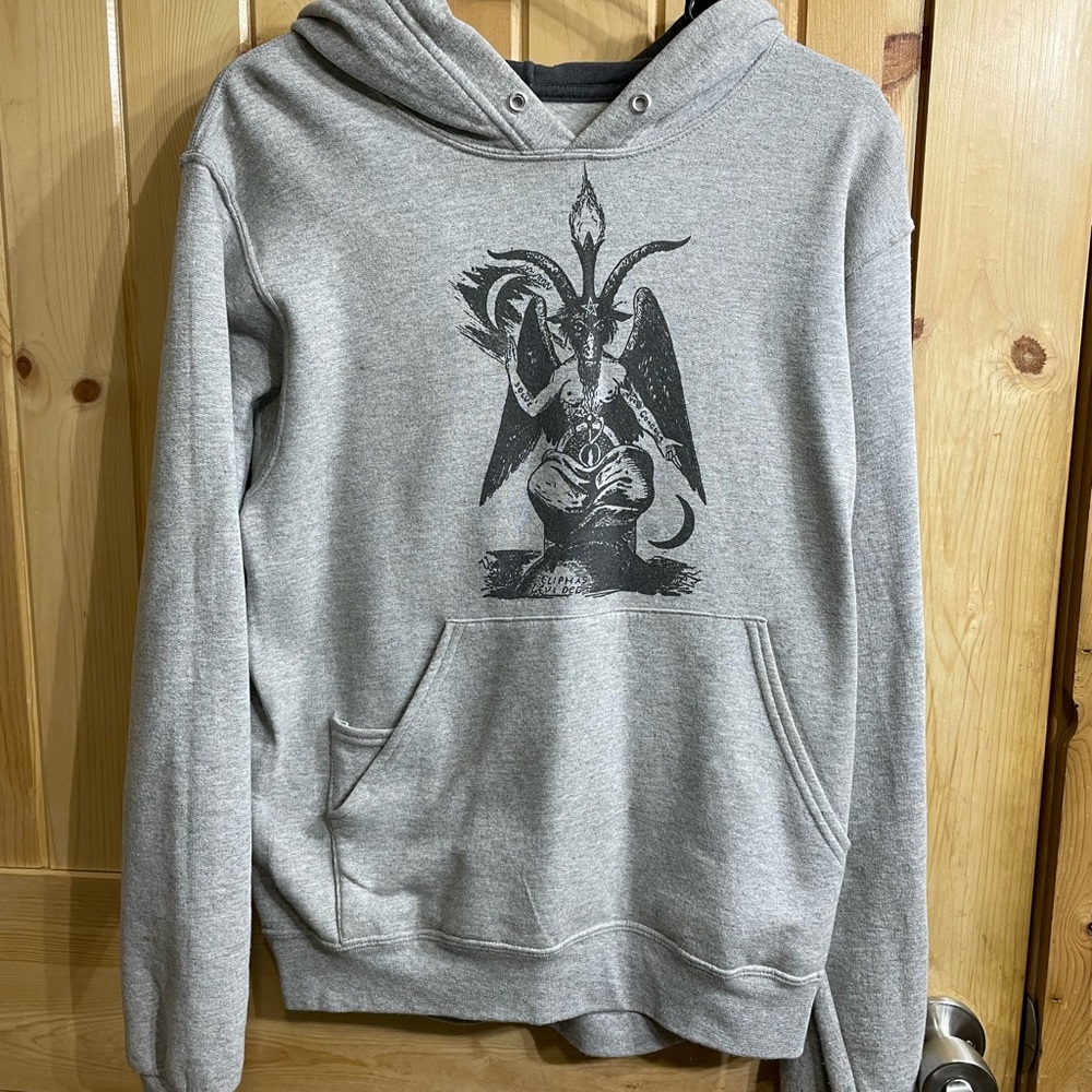 Gray Graphic Baphomet Hoodie